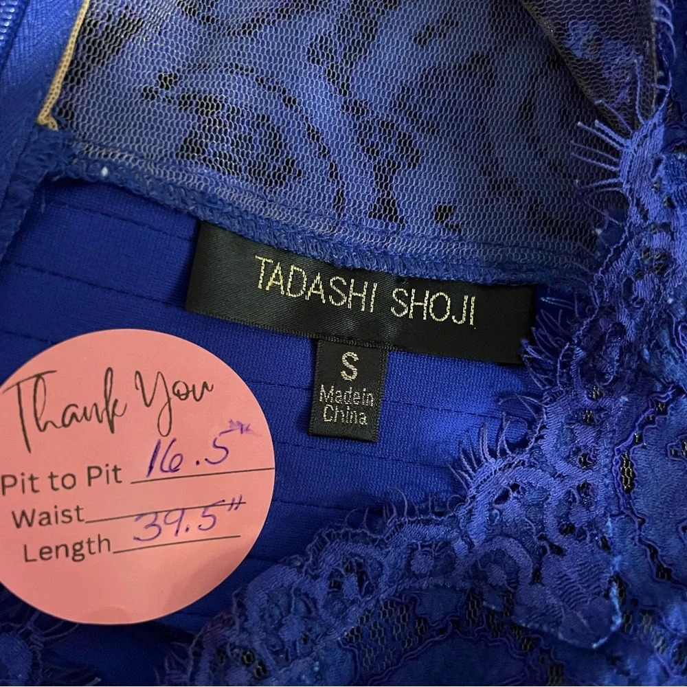 Tadashi Shoji Cobalt Blue Horizontal Pleated Bodycon dress with Lace Bod… - Picture 4 of 8